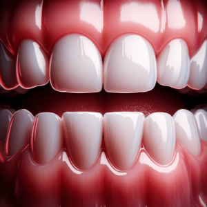 Próchnica zębów - zbliżenie na ząb który został wygładzony i wypolerowany.