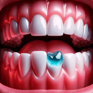 Próchnica zębów - proces wytrawiania zęba niebieskim żelem